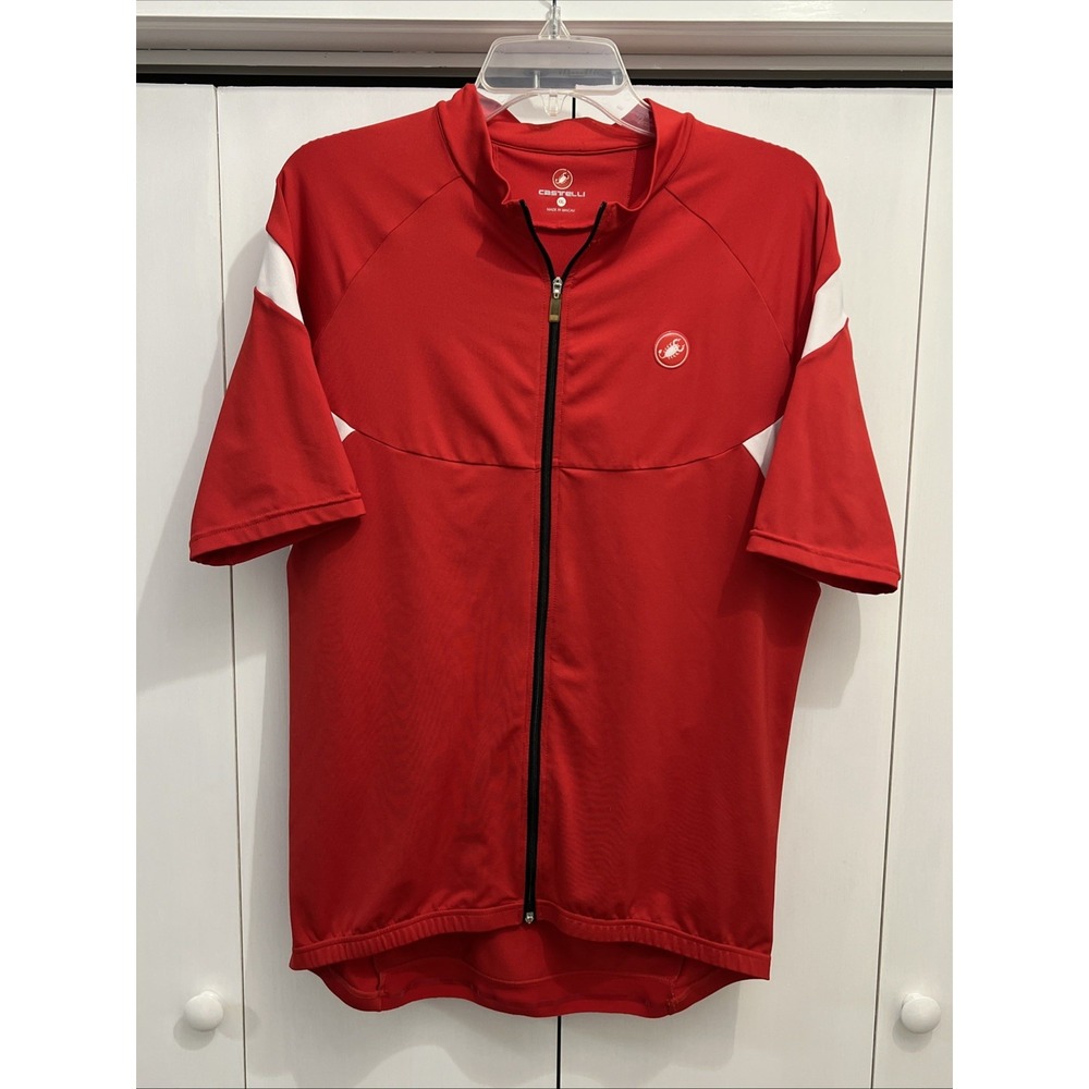 Castelli Full Zip Cycling Jersey, Men's Size XXL, RED/WHITE‎ Rear Pouch & Pocket